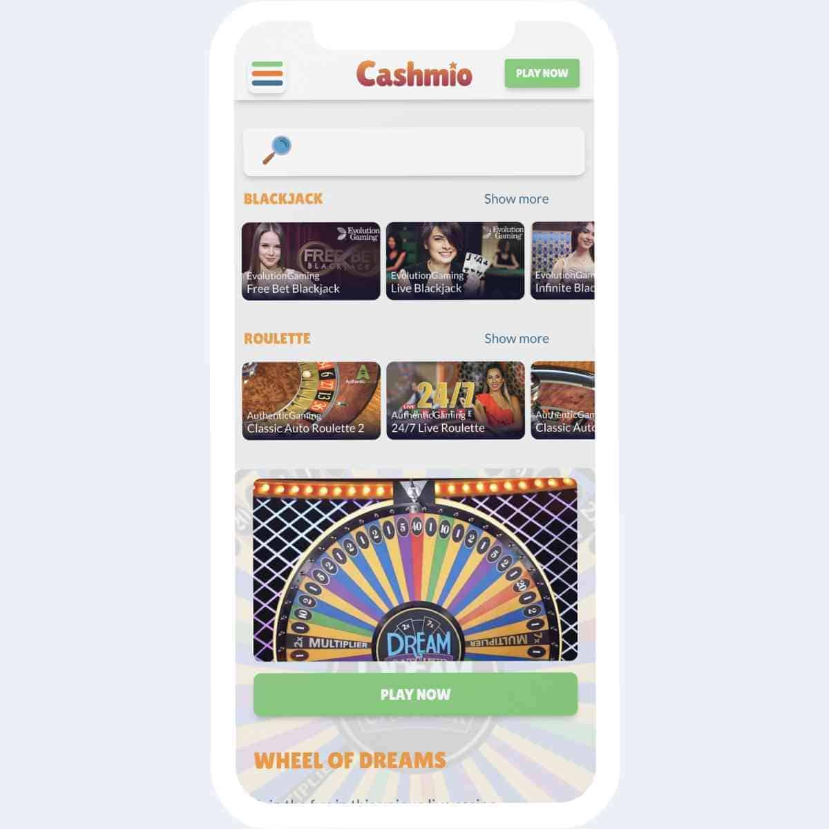 cashmio table games mobile