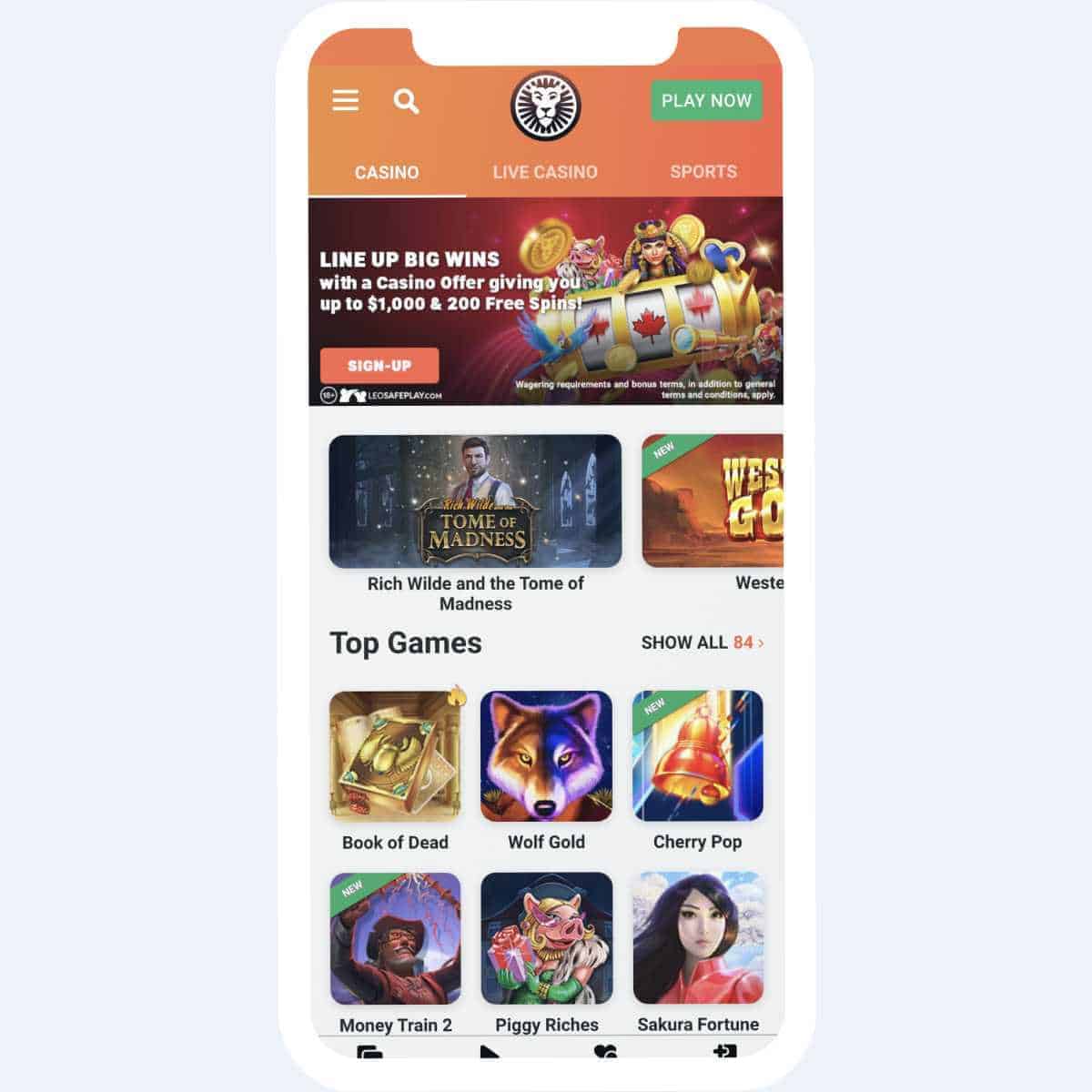 LeoVegas homepage mobile