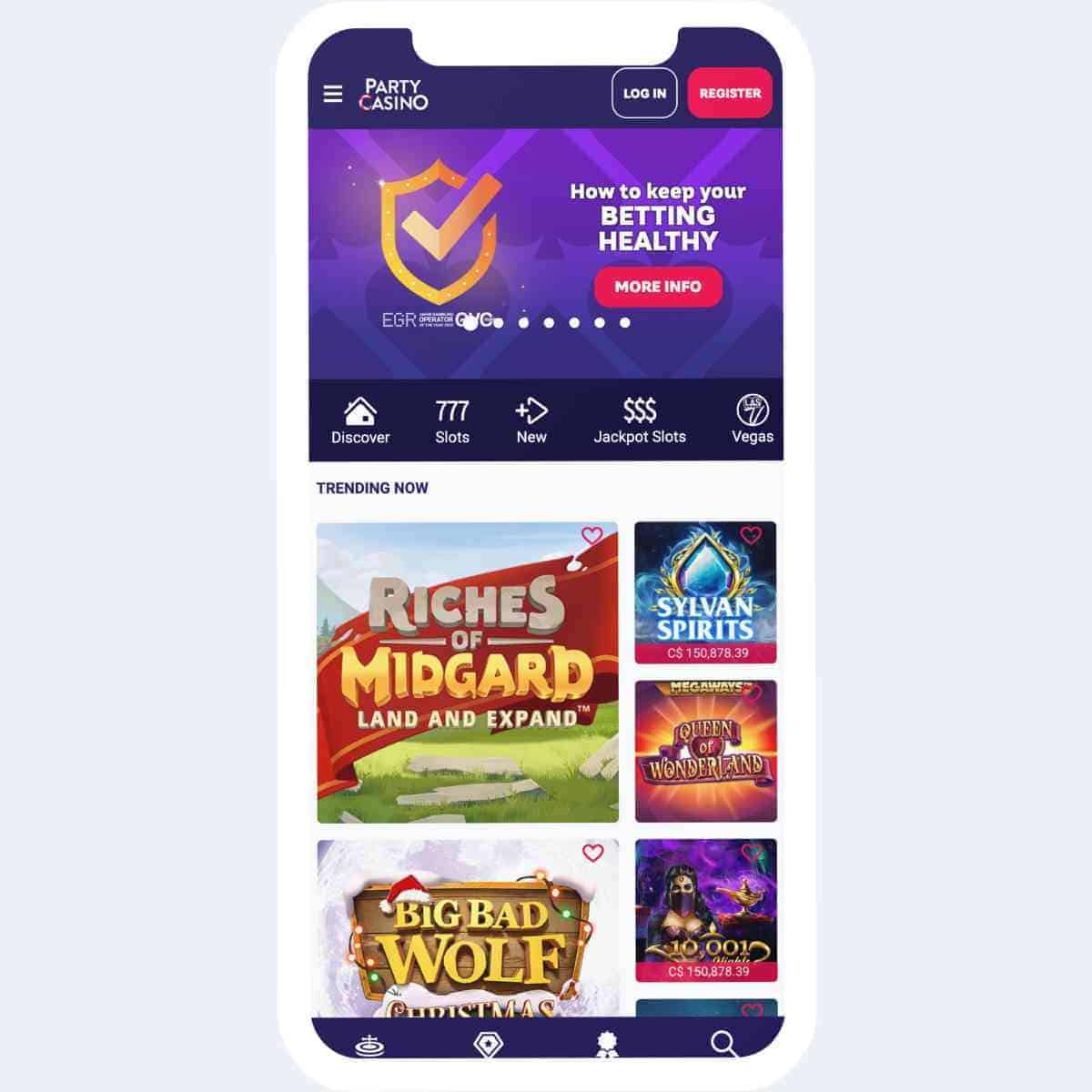 Partycasino homepage mobile