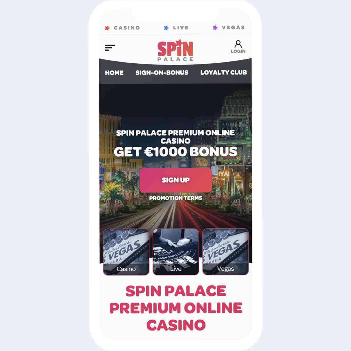 Spin Palace homepage mobile