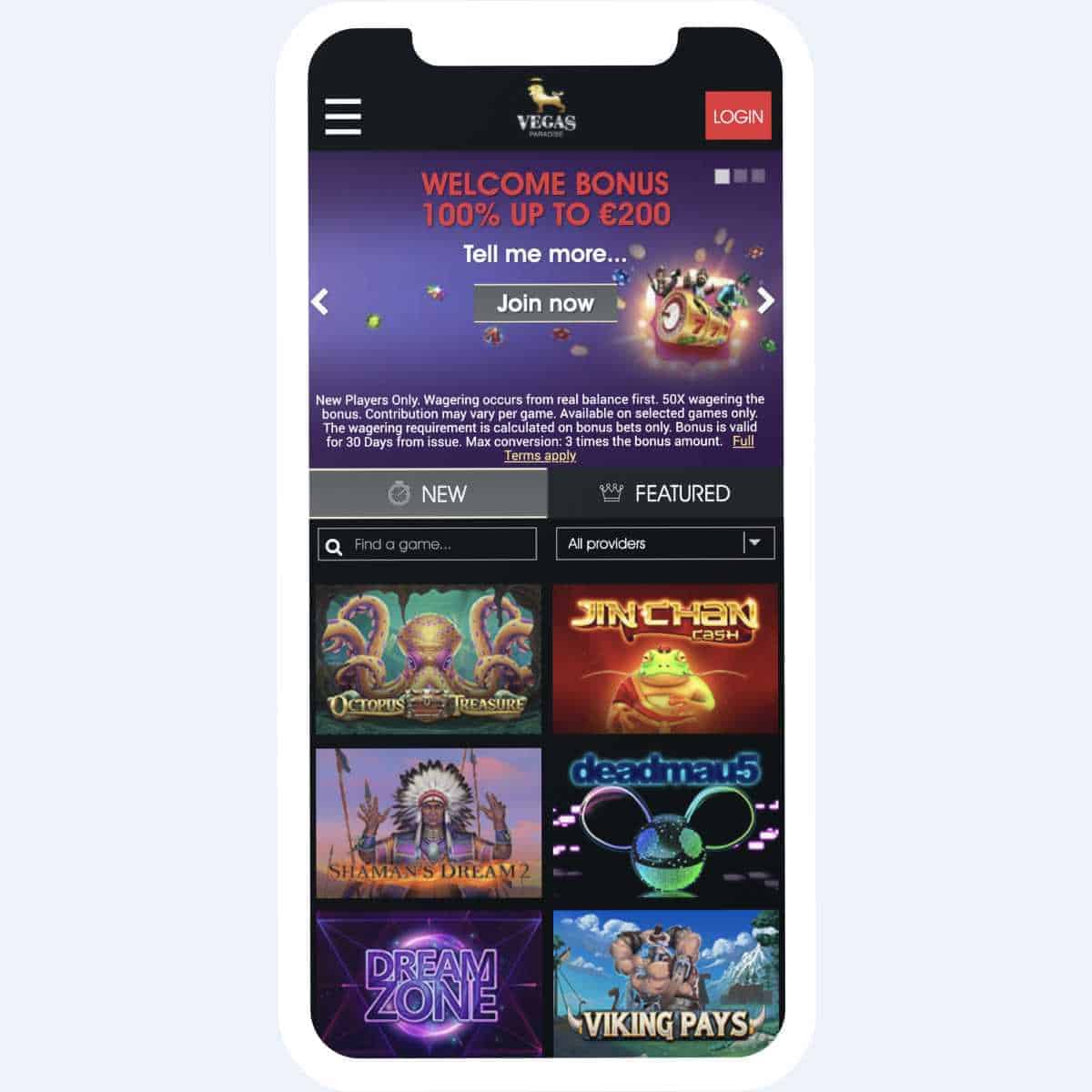 Vegas Paradise homepage mobile