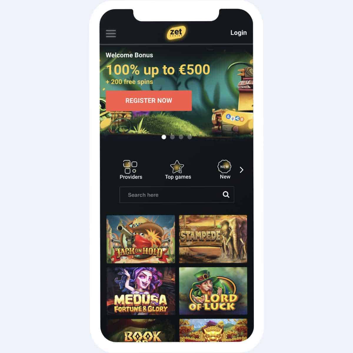 Zet Casino homepage mobile